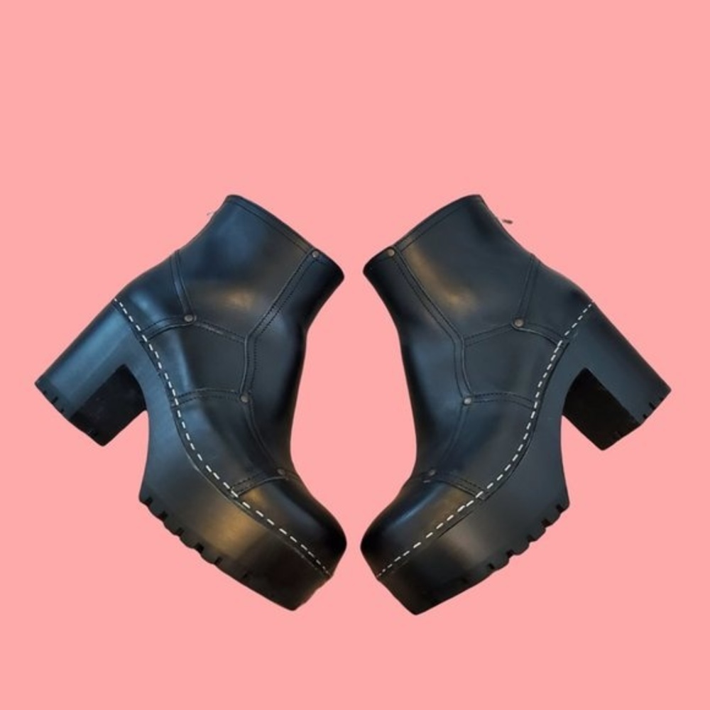 NEW Swedish Hasbeens Mikaela Black Leather Platform Clog Boots